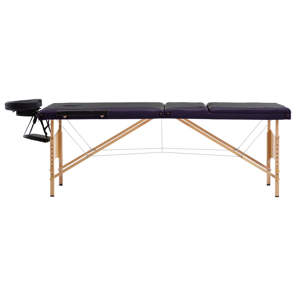vidaXL Skládací masážní stůl 3 zóny dřevěný černý a fialový