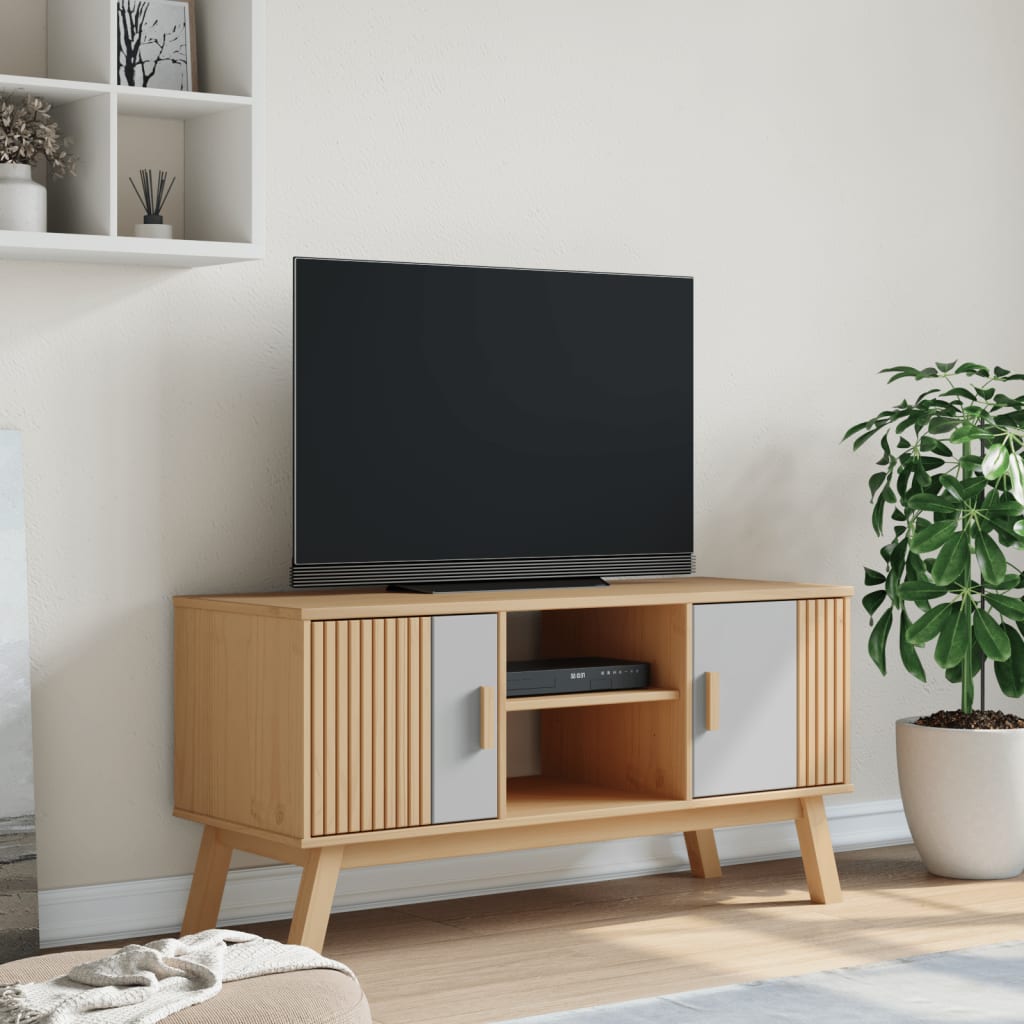 vidaXL TV skříňka OLDEN šedá a hnědá 114x43x57 cm masivní borové dřevo