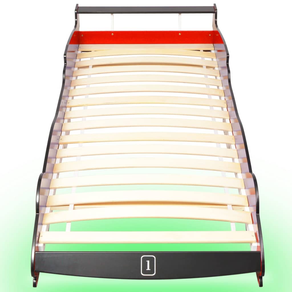 vidaXL Dětská LED postel závodní auto, 90x200 cm, červená