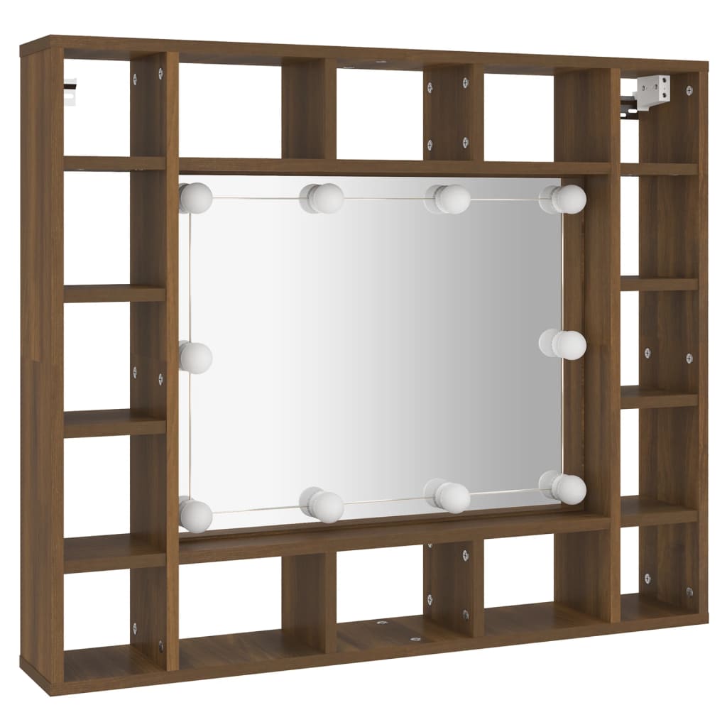 vidaXL Zrcadlová skříňka s LED hnědý dub 91 x 15 x 76,5 cm