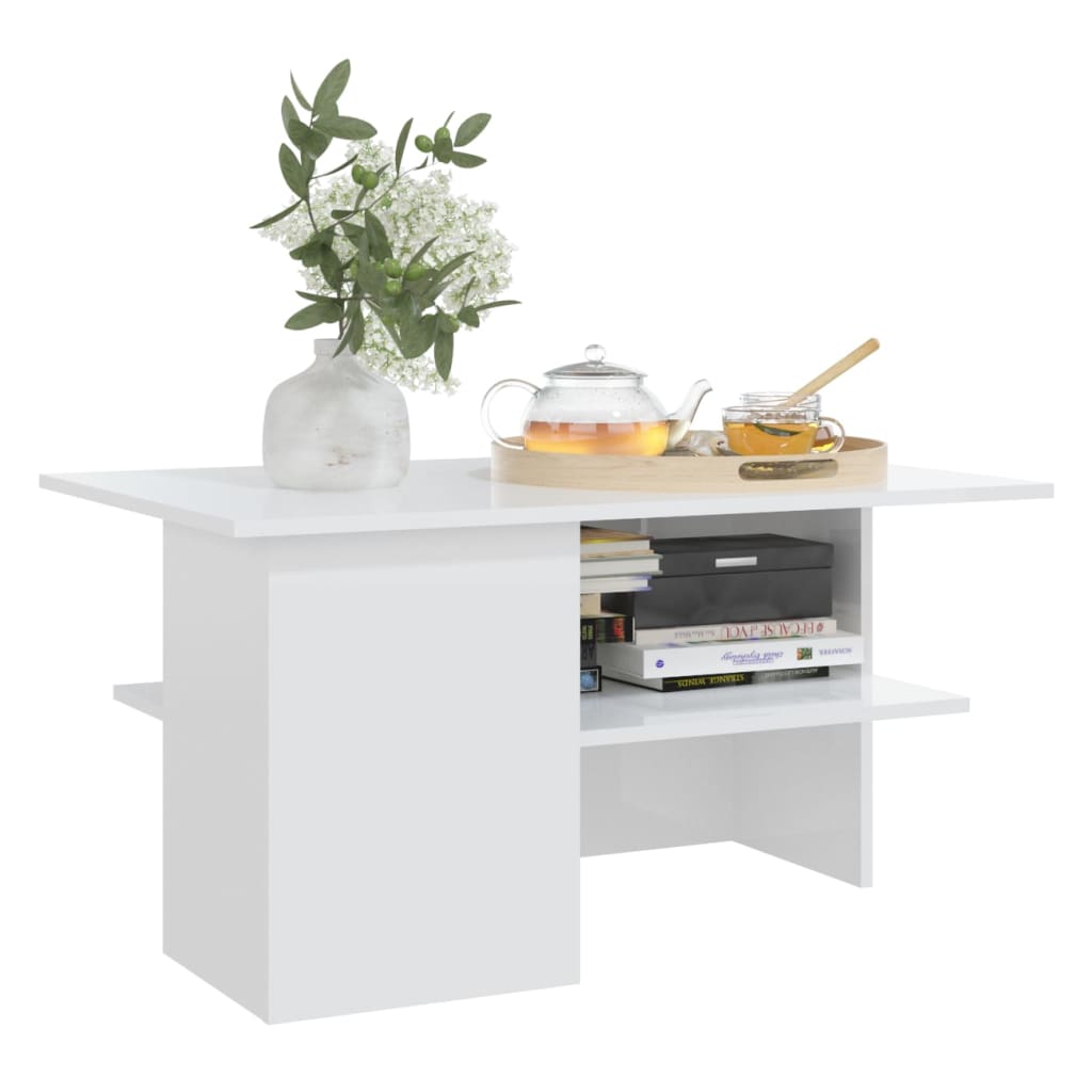 vidaXL Konferenční stolek bílý vysoký lesk 90x60x46,5 cm dřevotříska