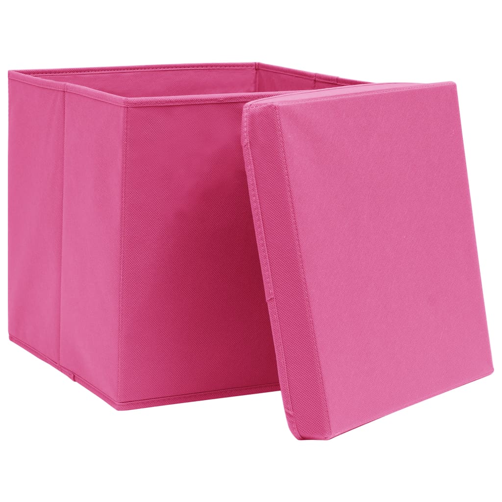 vidaXL Úložné boxy s víky 4 ks 28 x 28 x 28 cm růžové