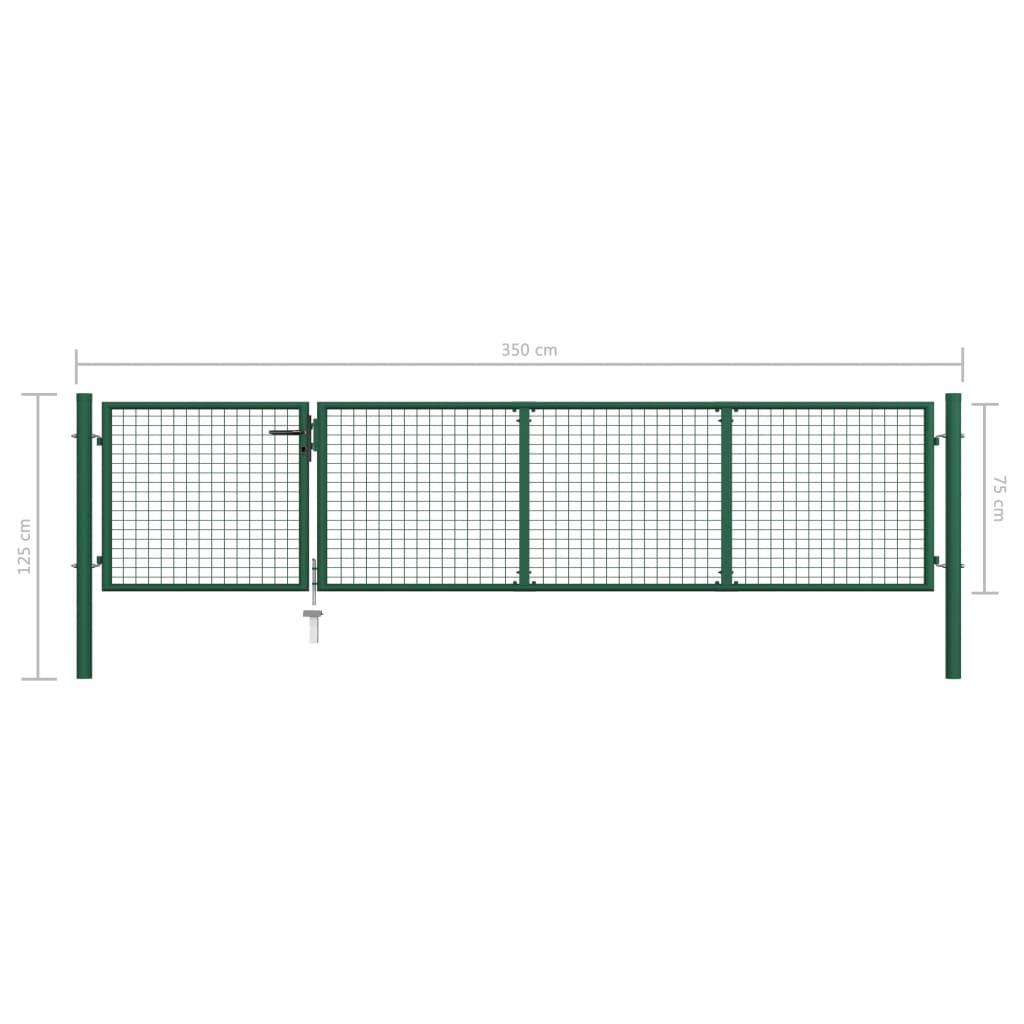vidaXL Zahradní plotová brána ocel 350 x 75 cm zelená
