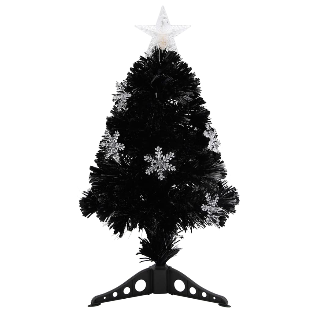 vidaXL Vánoční strom s LED vločkami černý 64 cm optické vlákno