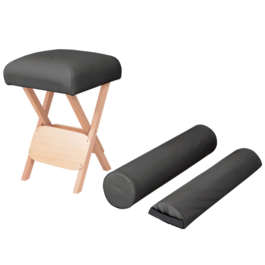 vidaXL Skládací masážní stolička 12 cm silný sedák 2 podhlavníky černá