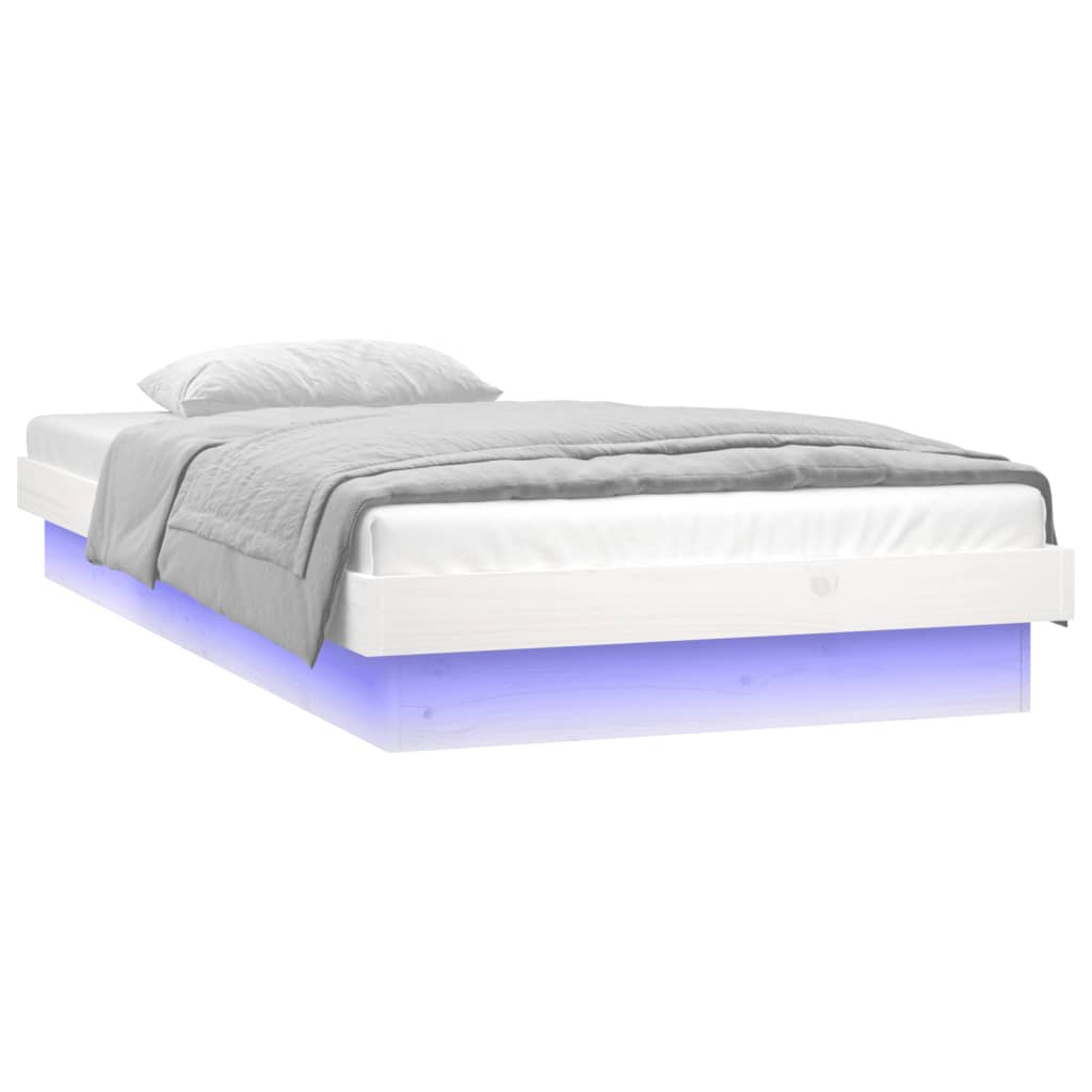 vidaXL Rám postele s LED světlem bílý 90 x 190 cm Single masivní dřevo