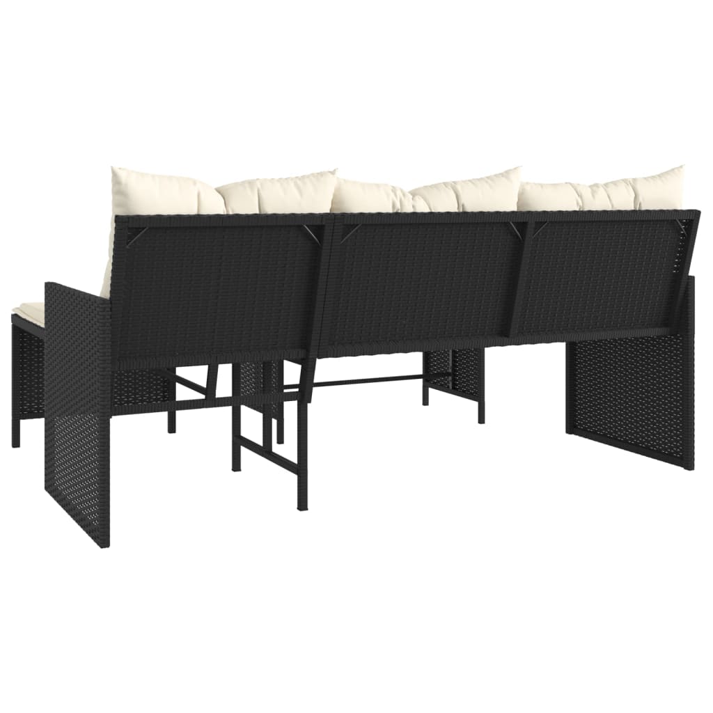 vidaXL Zahradní pohovka ve tvaru L stolek a podušky černá polyratan