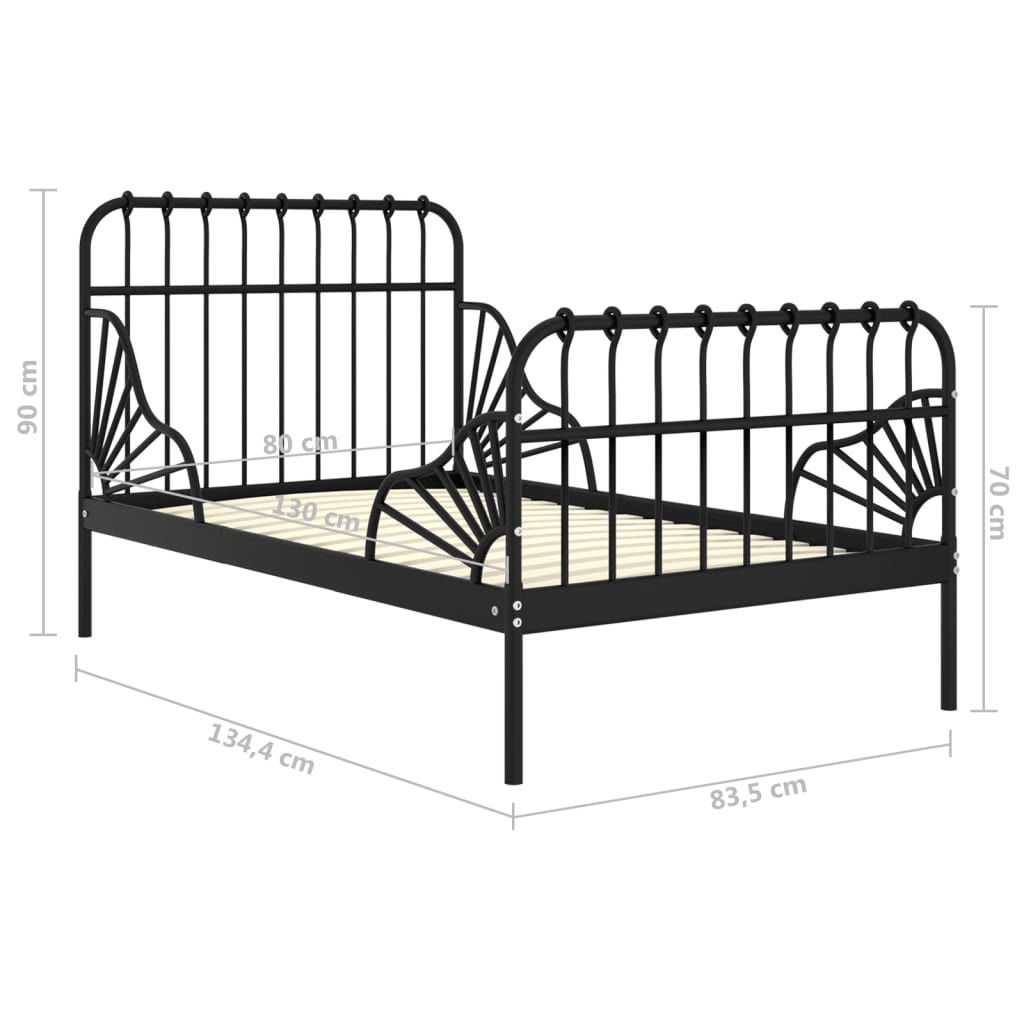 vidaXL Prodloužitelný rám postele černý kov 80 x 130/200 cm