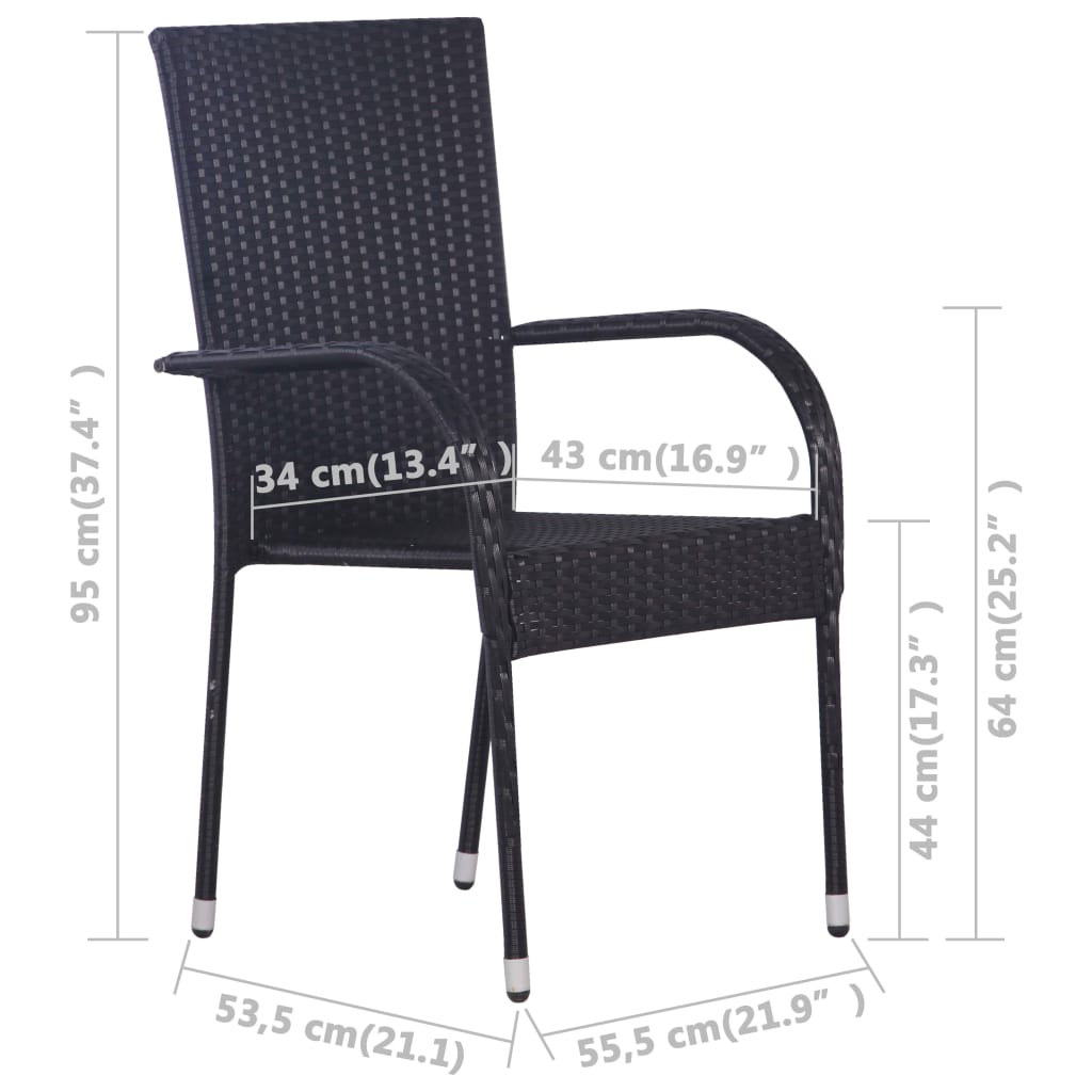 vidaXL Stohovatelné zahradní židle 6 ks polyratan černé