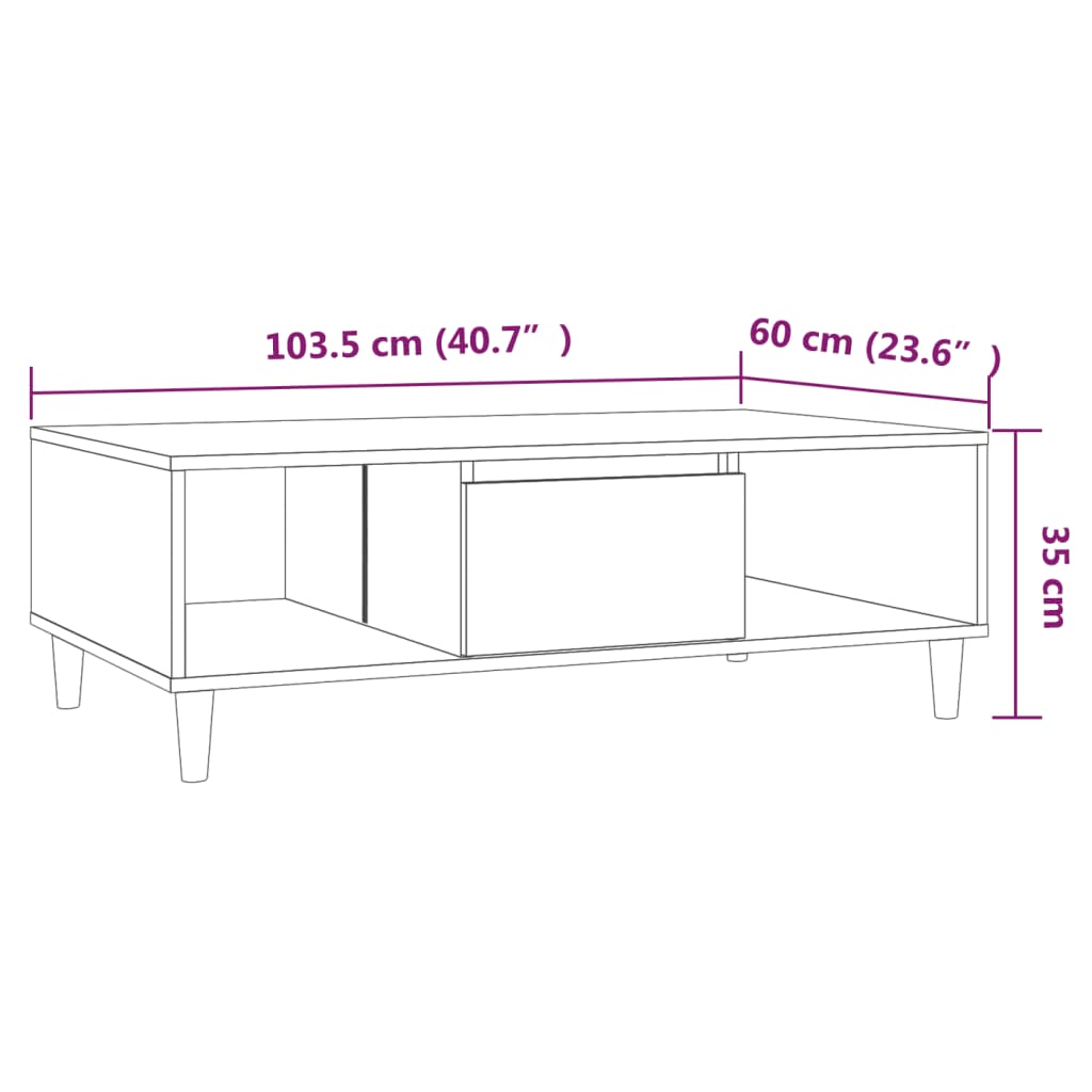 vidaXL Konferenční stolek kouřový dub 103,5 x 60 x 35 cm dřevotříska