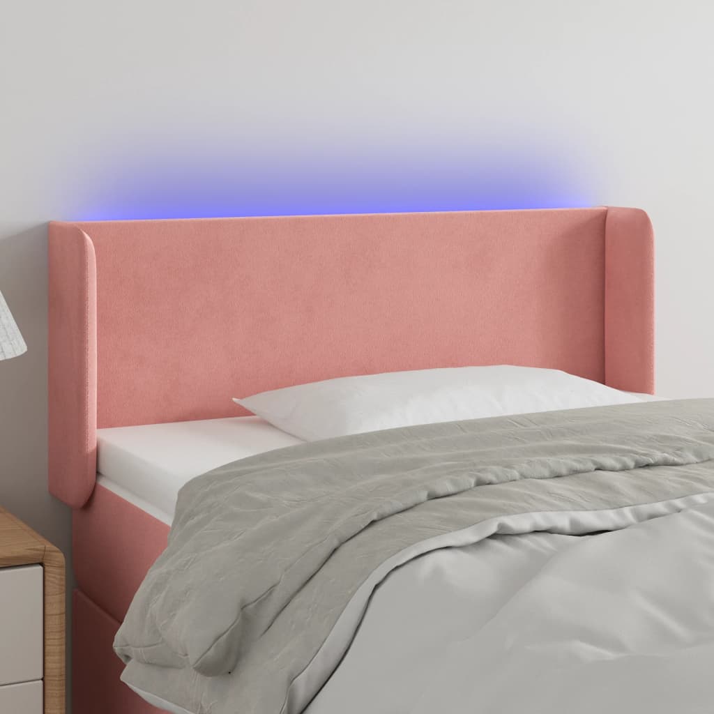 vidaXL Čelo postele s LED růžové 93 x 16 x 78/88 cm samet
