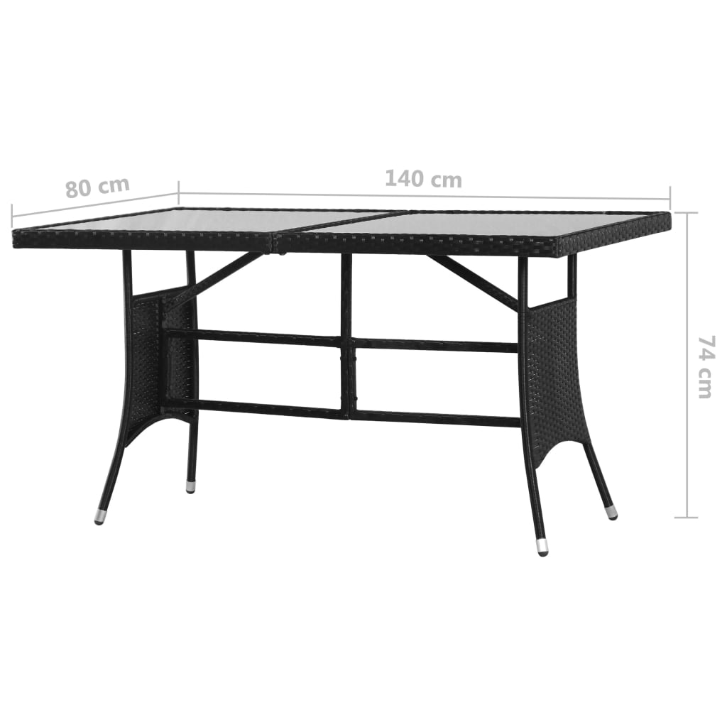 vidaXL Zahradní stůl černý 140 x 80 x 74 cm polyratan