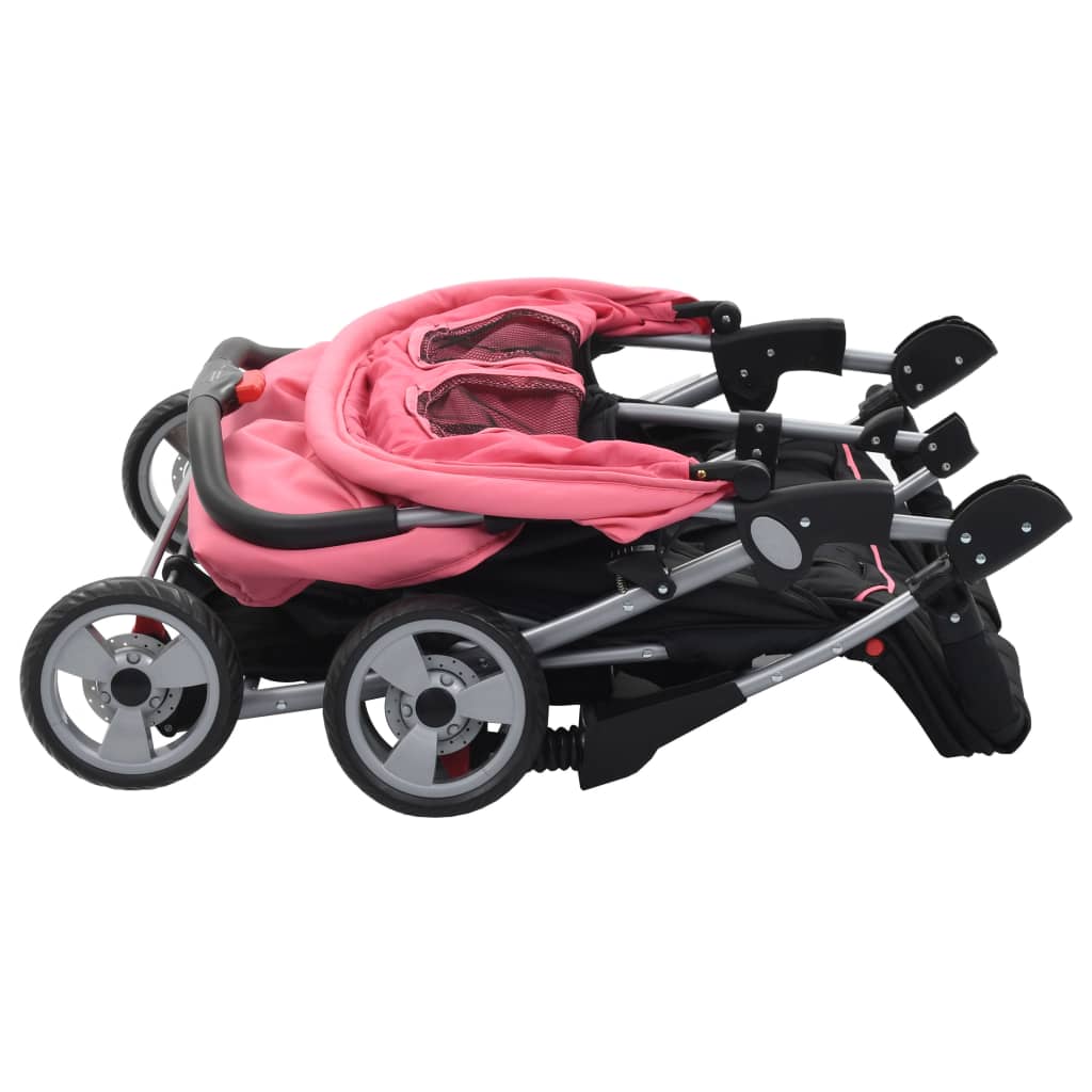vidaXL Sportovní kočárek pro dvojčata růžovo-černý ocel