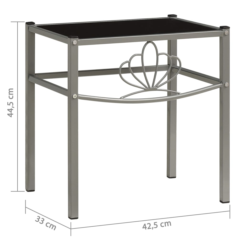 vidaXL Noční stolek šedý a černý 42,5 x 33 x 44,5 cm kov a sklo