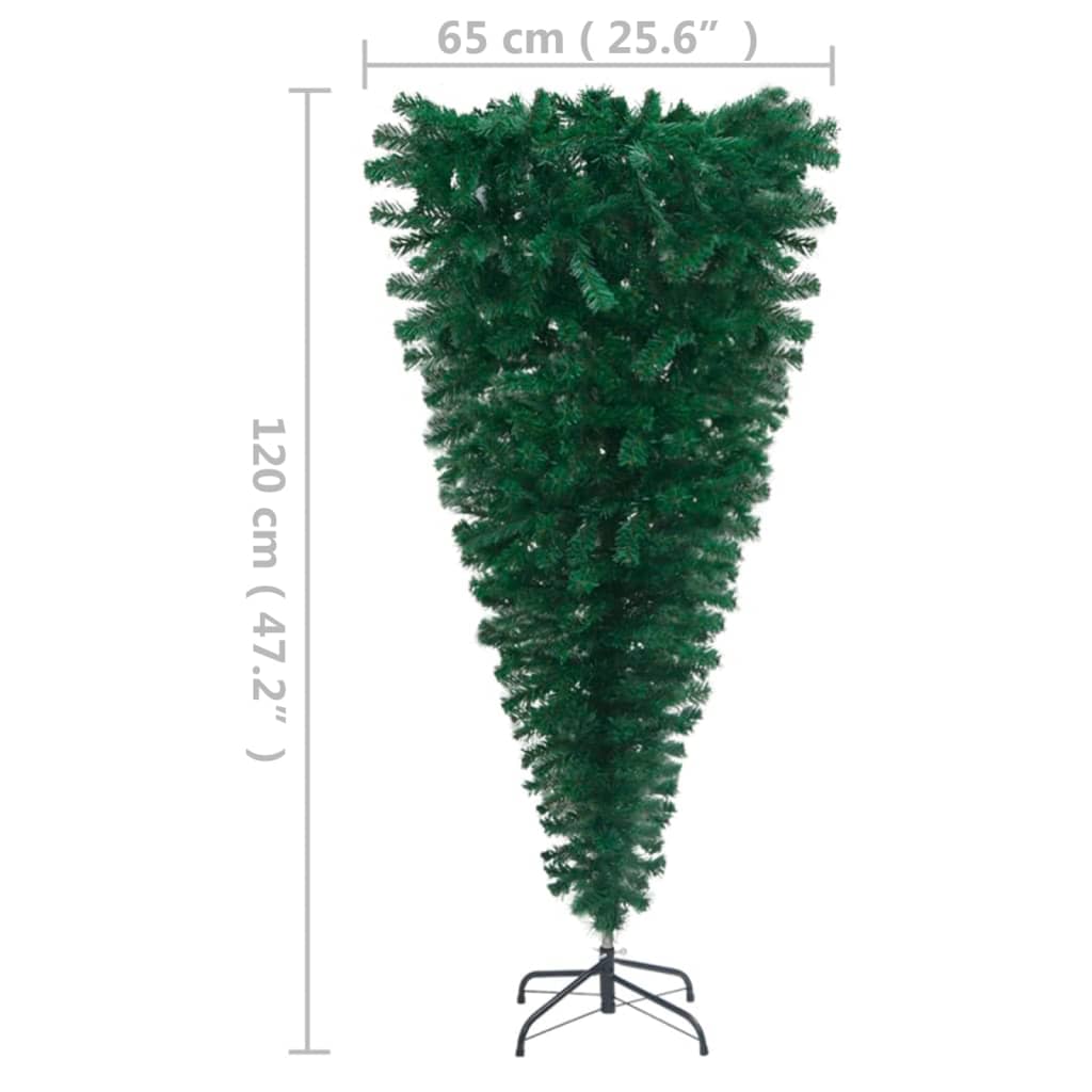 vidaXL Obrácený umělý vánoční stromek s LED osvětlením zelený 120 cm
