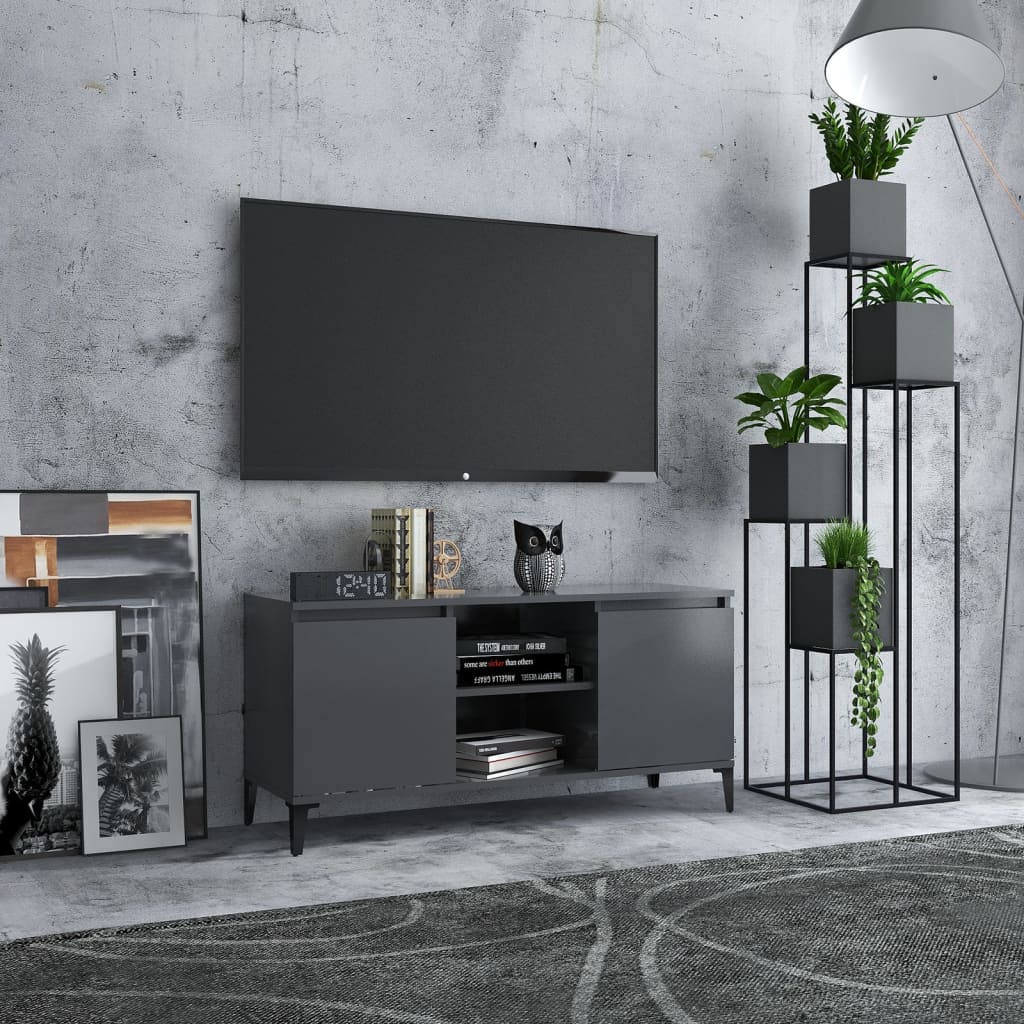 vidaXL TV stolek s kovovými nohami šedý 103,5 x 35 x 50 cm