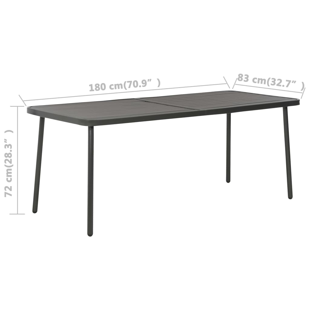 vidaXL Zahradní stůl tmavě šedý 180 x 83 x 72 cm ocel
