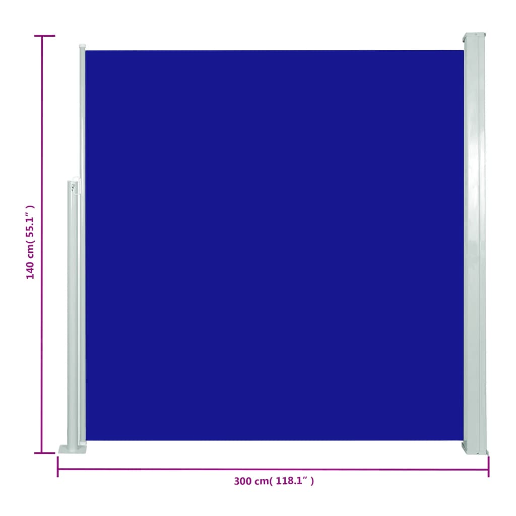 vidaXL Zatahovací boční markýza 140 x 300 cm modrá