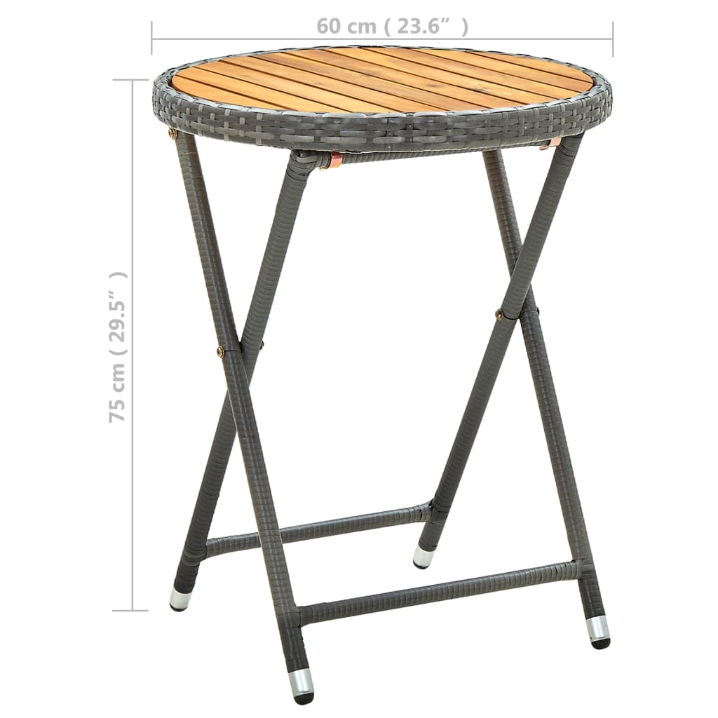 vidaXL Čajový stolek šedý 60 cm polyratan a masivní akácie