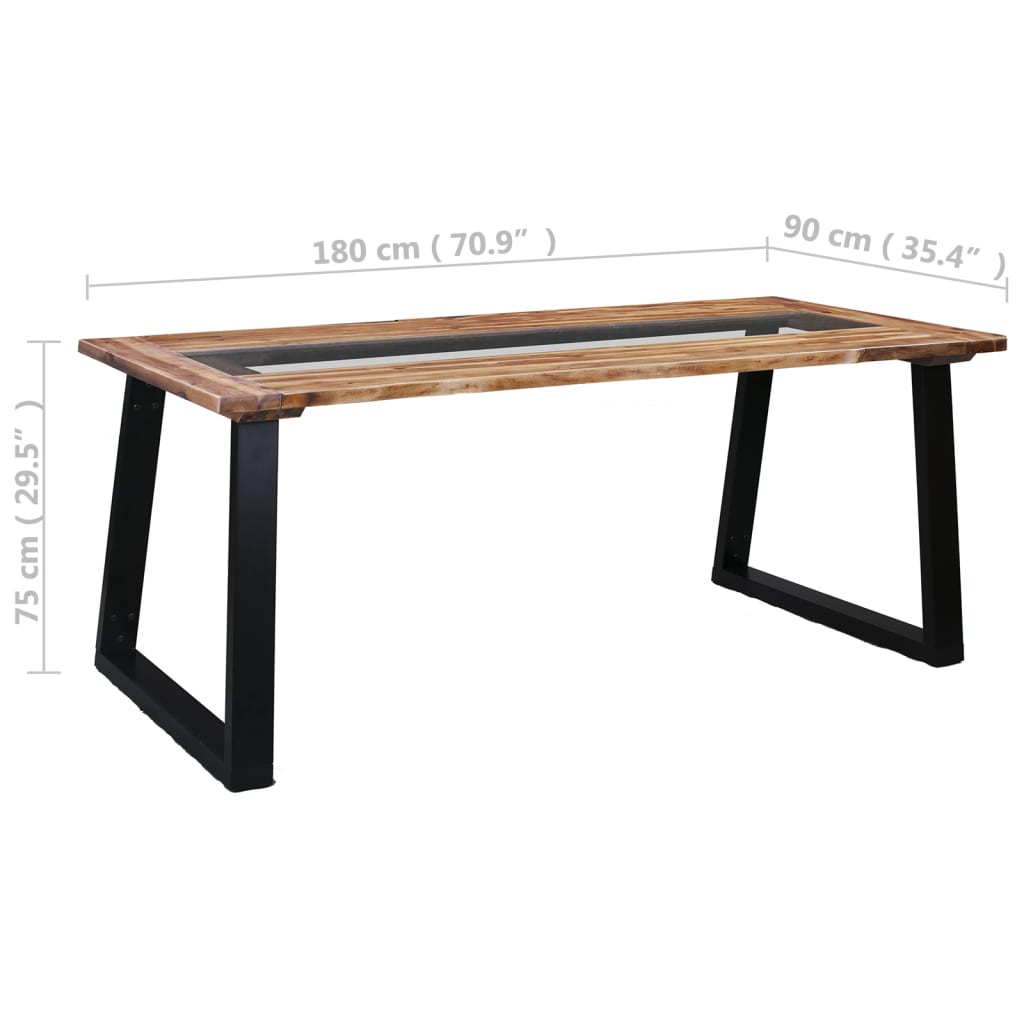 vidaXL Jídelní stůl 180 x 90 x 75 cm masivní akáciové dřevo a sklo