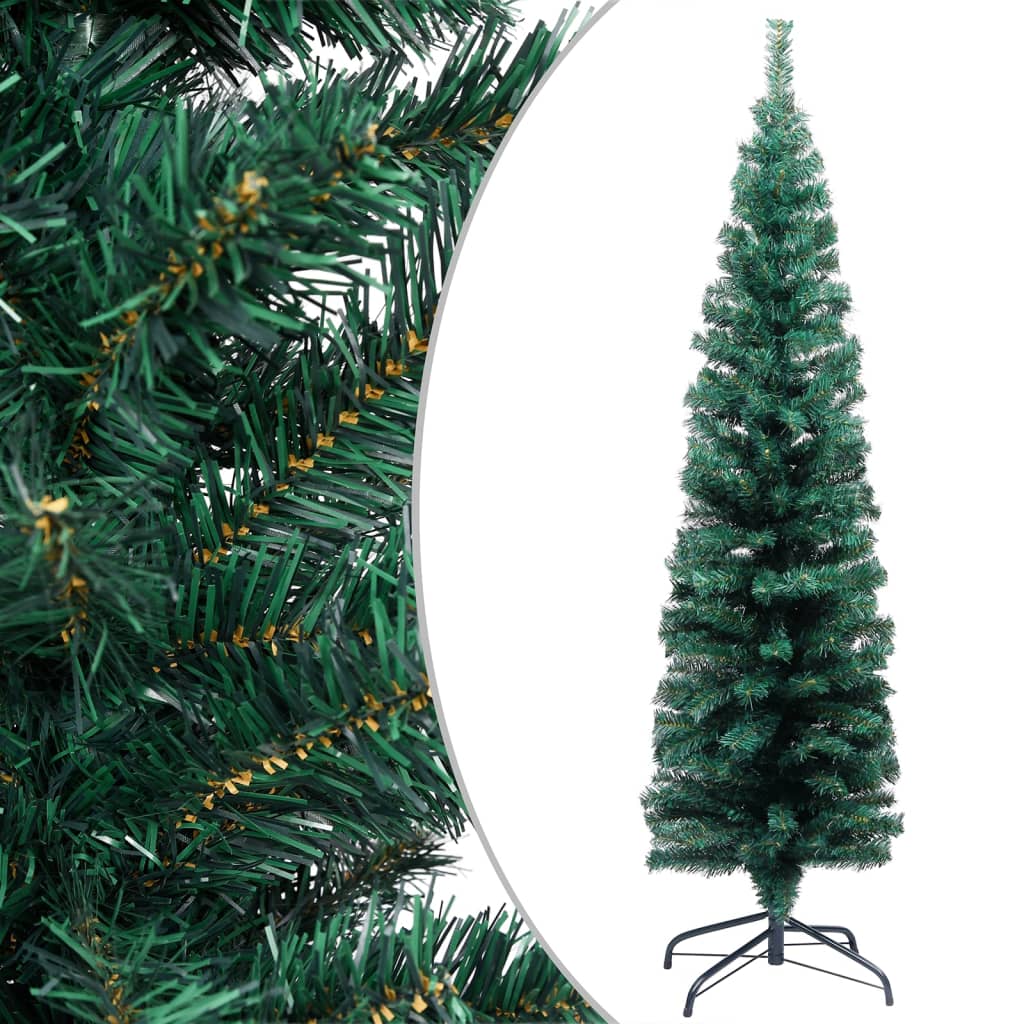 vidaXL Úzký umělý vánoční stromek s LED a sadou koulí zelený 180 cm