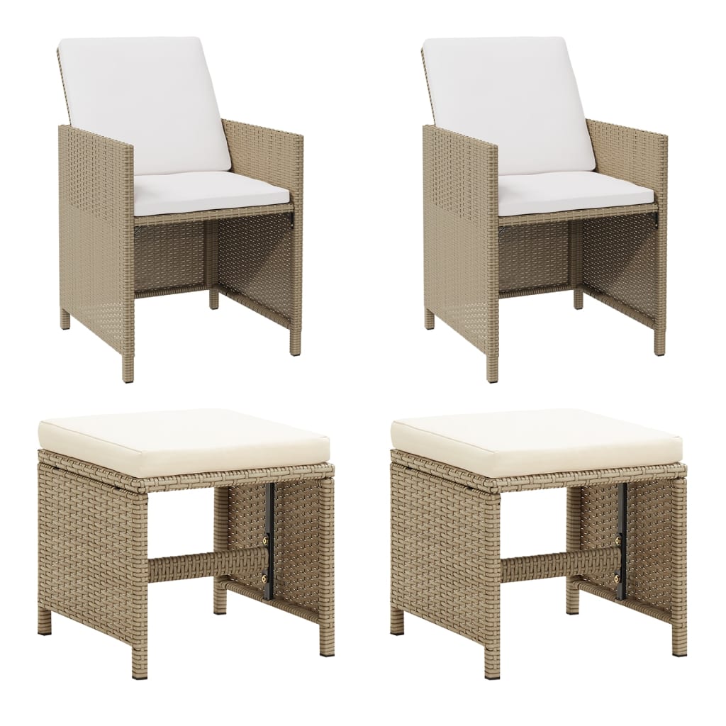 vidaXL Zahradní židle se stoličkami 2 ks polyratan béžové
