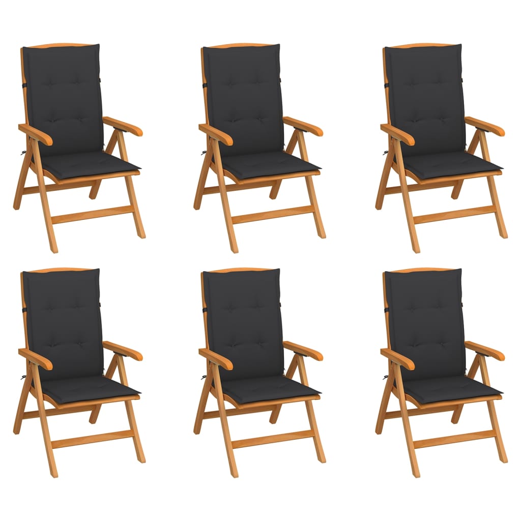 vidaXL Polohovací zahradní židle s poduškami 6 ks masivní teak