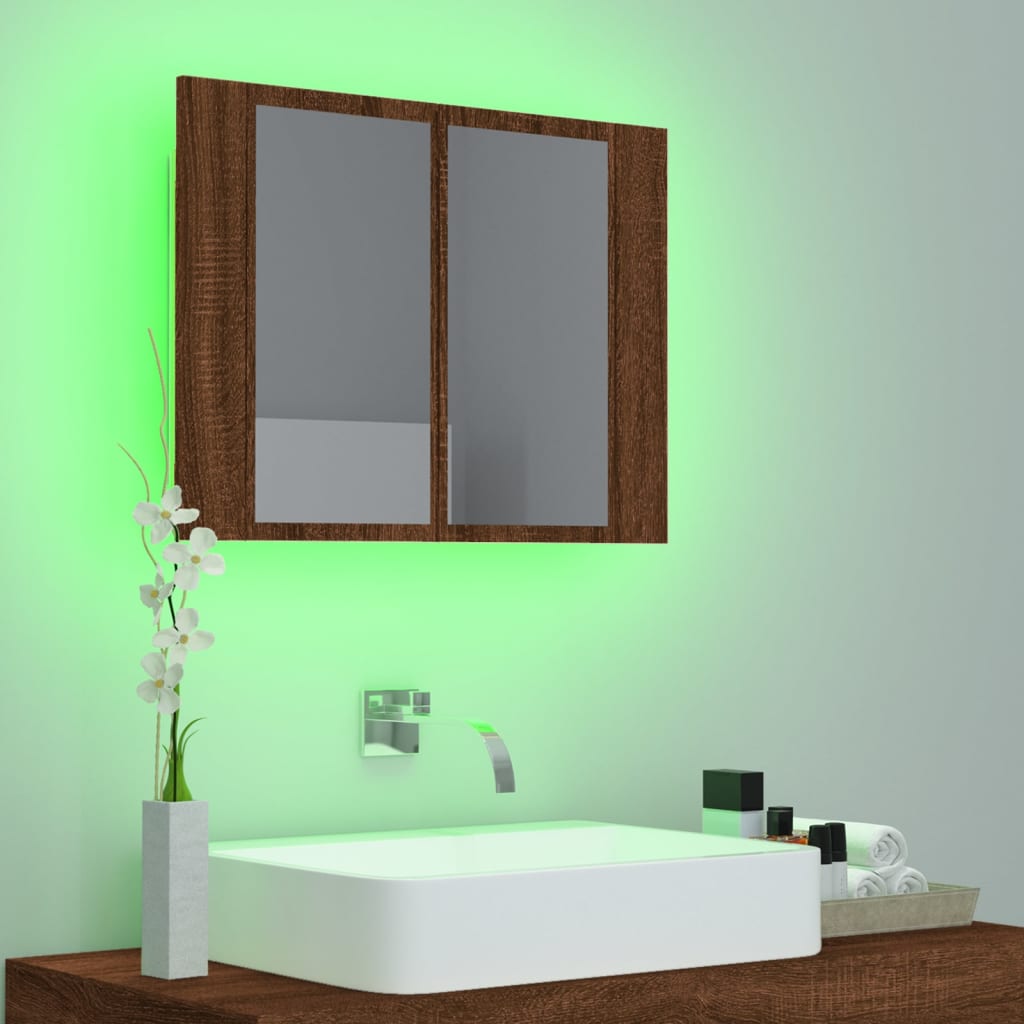 vidaXL Zrcadlová skříňka s LED hnědý dub 60x12x45 cm kompozitní dřevo