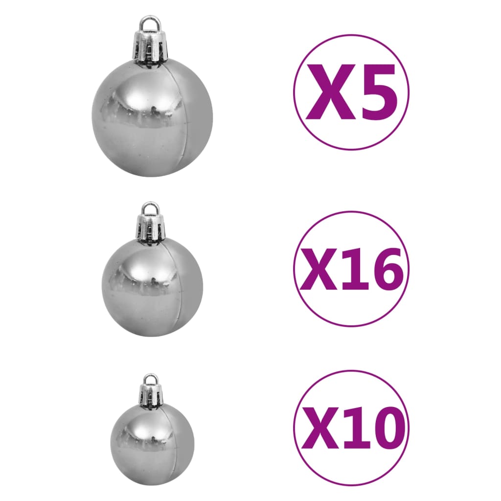 vidaXL Umělý vánoční stromek s LED a sadou koulí stříbrný 210 cm PET