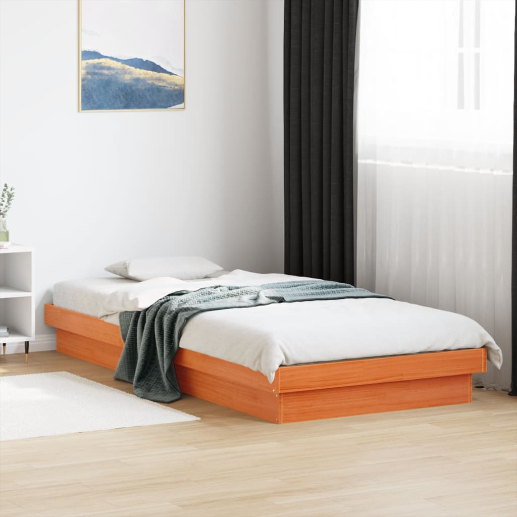 vidaXL Rám postele s LED voskově hnědý 90 x 200 cm masivní borovice