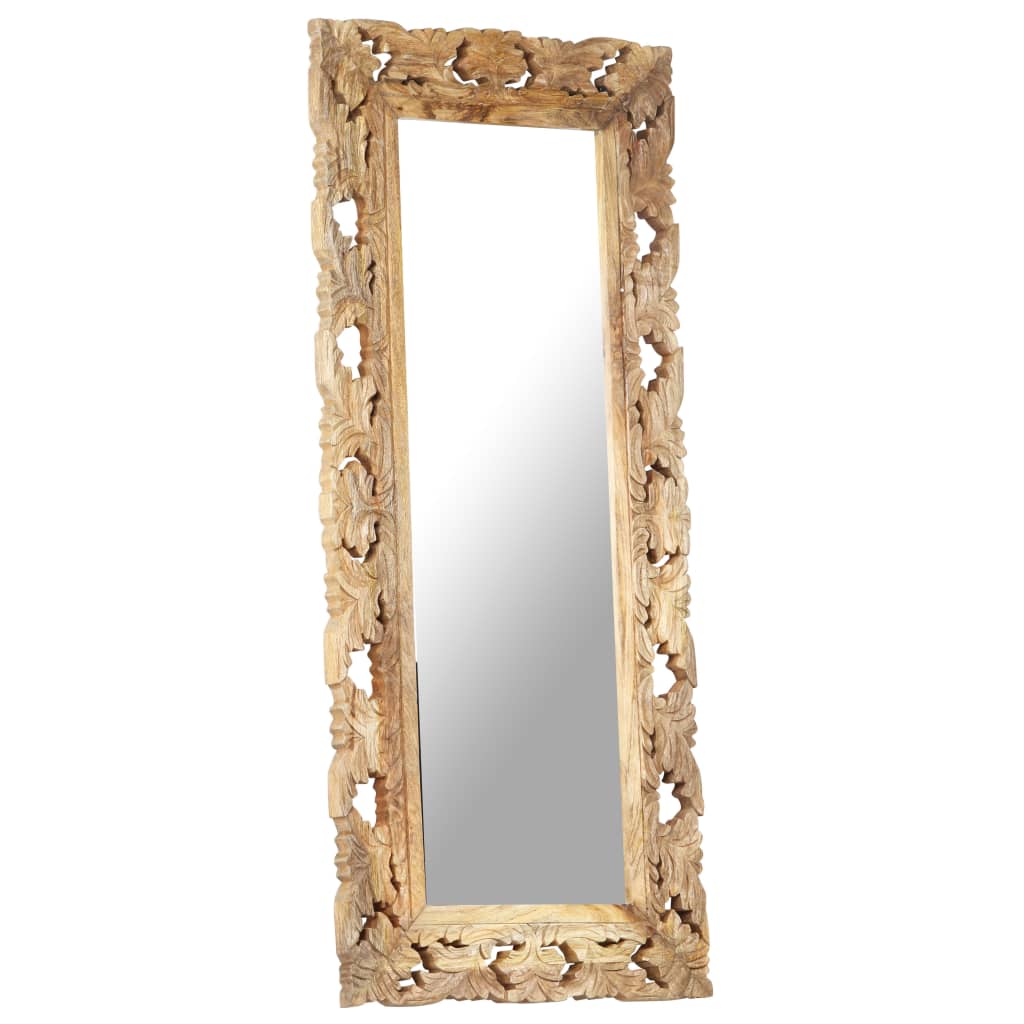 vidaXL Ručně vyřezávané zrcadlo hnědé 110 x 50 cm masivní mangovník