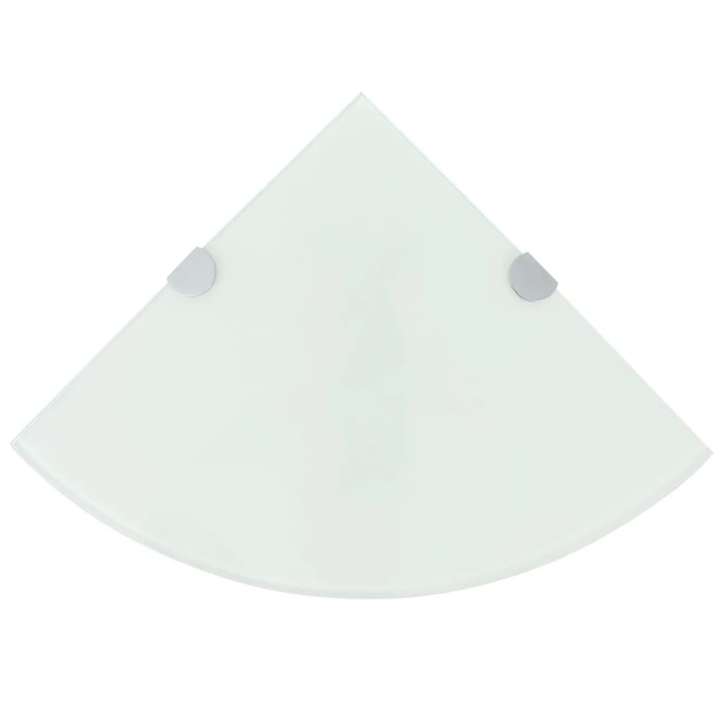vidaXL Rohová police s chromovými podpěrami sklo bílá 35x35 cm