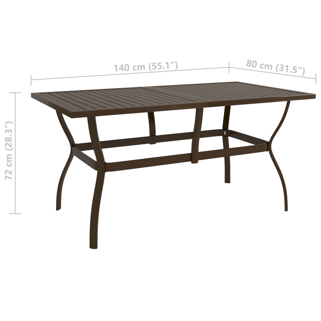 vidaXL Zahradní stůl hnědý 140 x 80 x 72 cm ocel