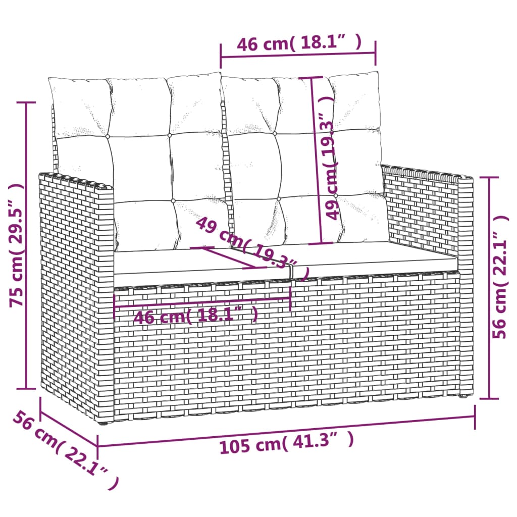 vidaXL Zahradní lavice s poduškami šedá 105 cm polyratan