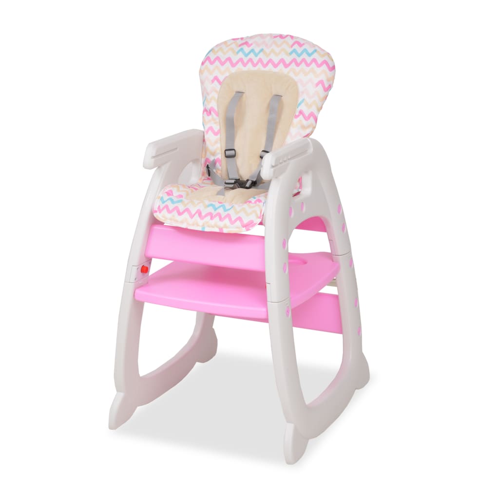 vidaXL Rozkládací jídelní židlička 3 v 1 se stolkem, růžová