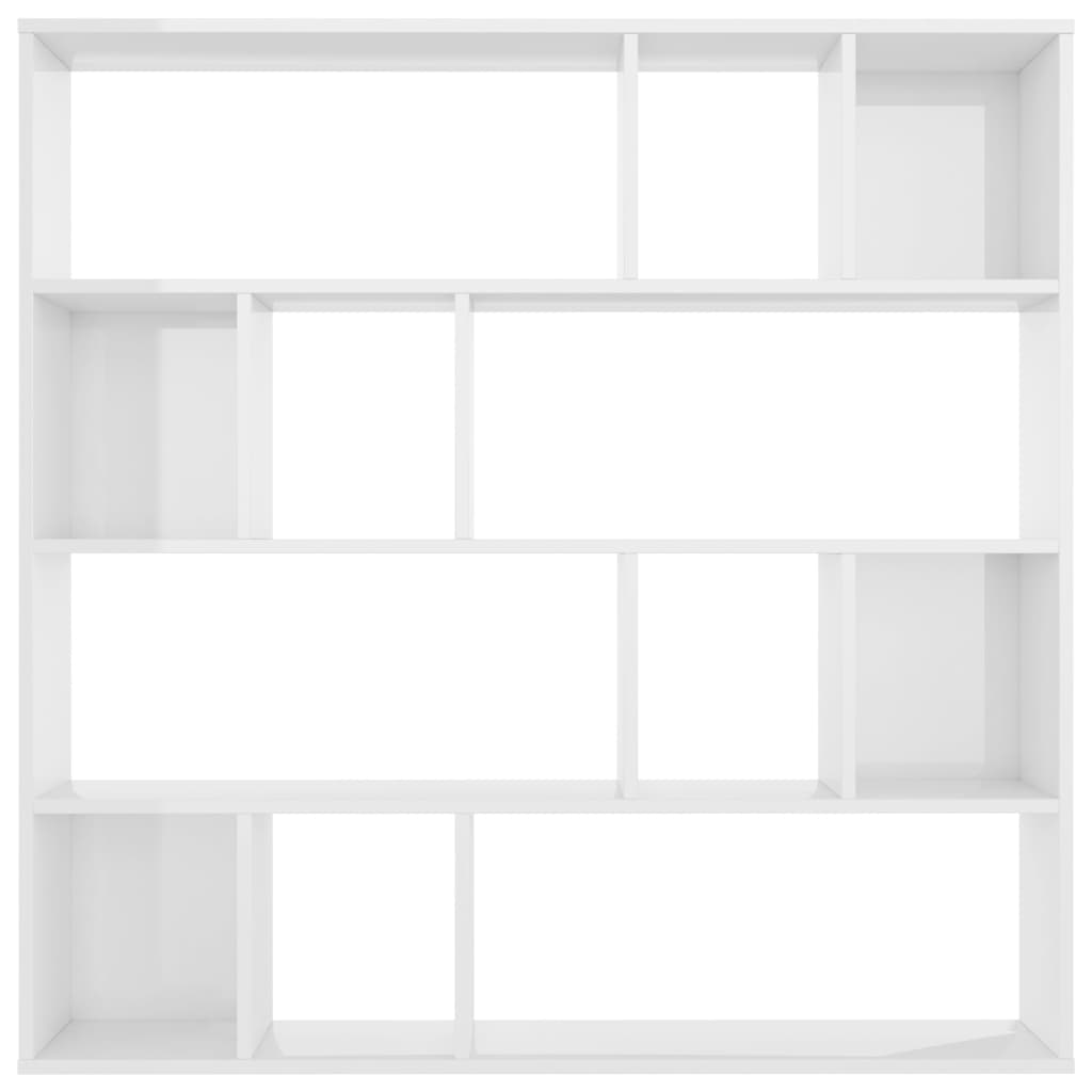 vidaXL Zástěna/knihovna bílá vysoký lesk 110 x 24 x 110 cm dřevotříska