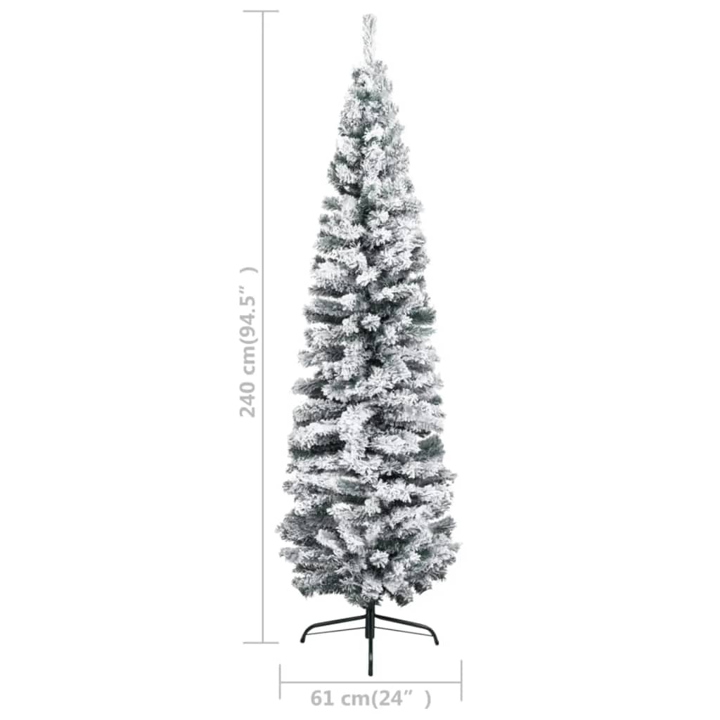 vidaXL Úzký vánoční stromek s LED zasněžený zelený 240 cm PVC