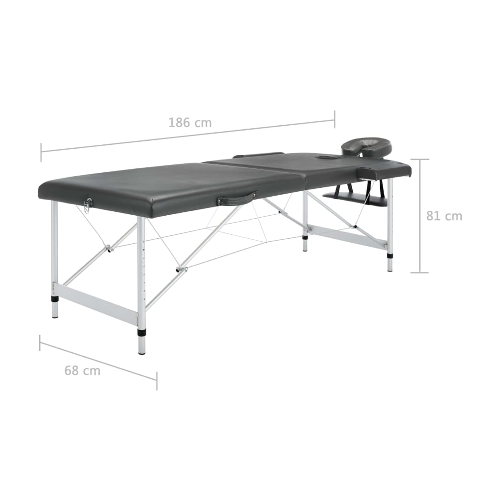 vidaXL Masážní stůl se 2 zónami hliníkový rám antracitový 186 x 68 cm