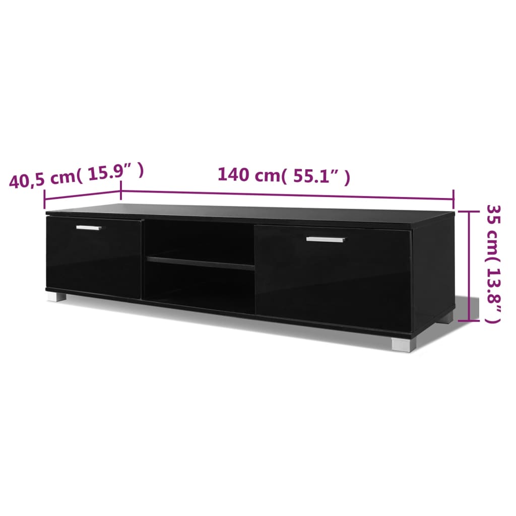 vidaXL TV stolek černý s vysokým leskem 140 x 40,5 x 35 cm