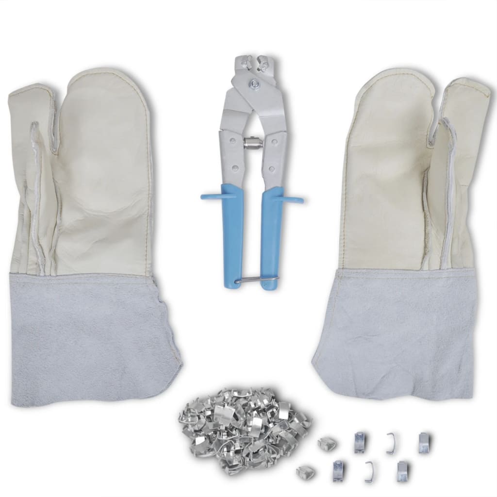 vidaXL Sada na montáž žiletkového drátu kleště rukavice a 200 svorek
