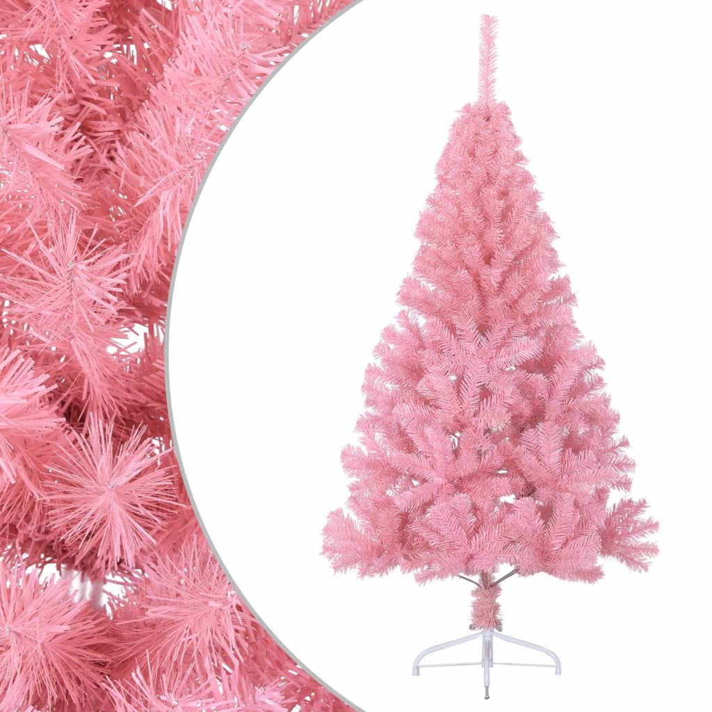 vidaXL Umělý poloviční vánoční stromek se stojanem růžový 150 cm PVC