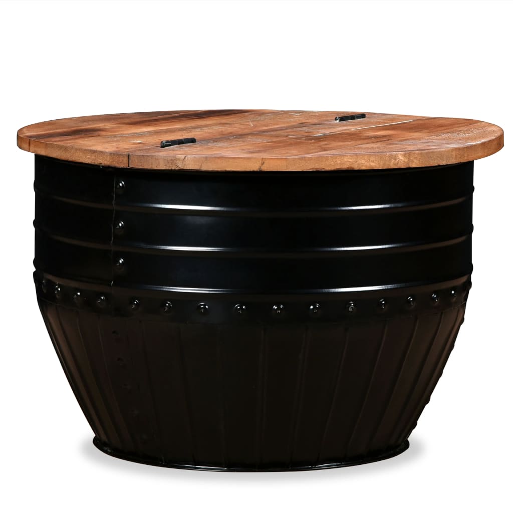 vidaXL Konferenční stolek, masivní recyklované dřevo, černý, tvar sudu