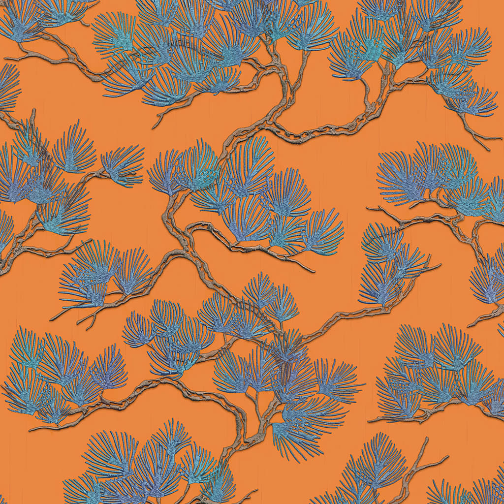 DUTCH WALLCOVERINGS Tapeta borovice modrá a oranžová