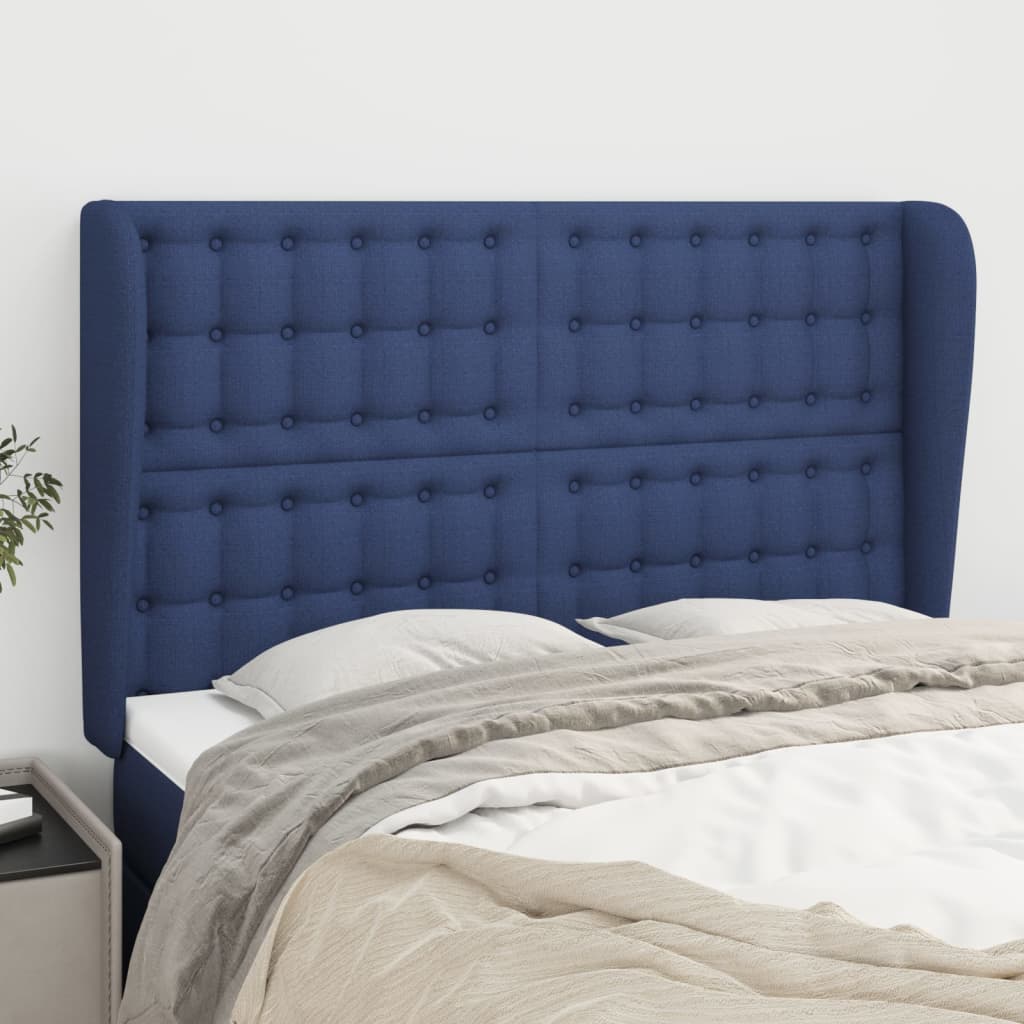 vidaXL Čelo postele typu ušák modré 147x23x118/128 cm textil