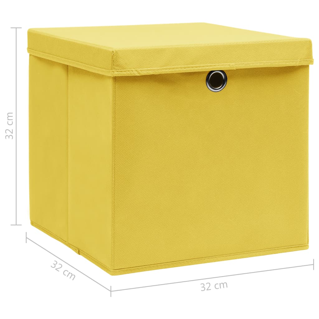 vidaXL Úložné boxy s víky 10 ks žluté 32 x 32 x 32 cm textil