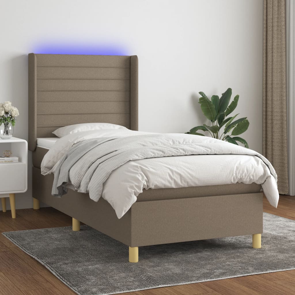 vidaXL Box spring postel s matrací a LED taupe 80 x 200 cm textil
