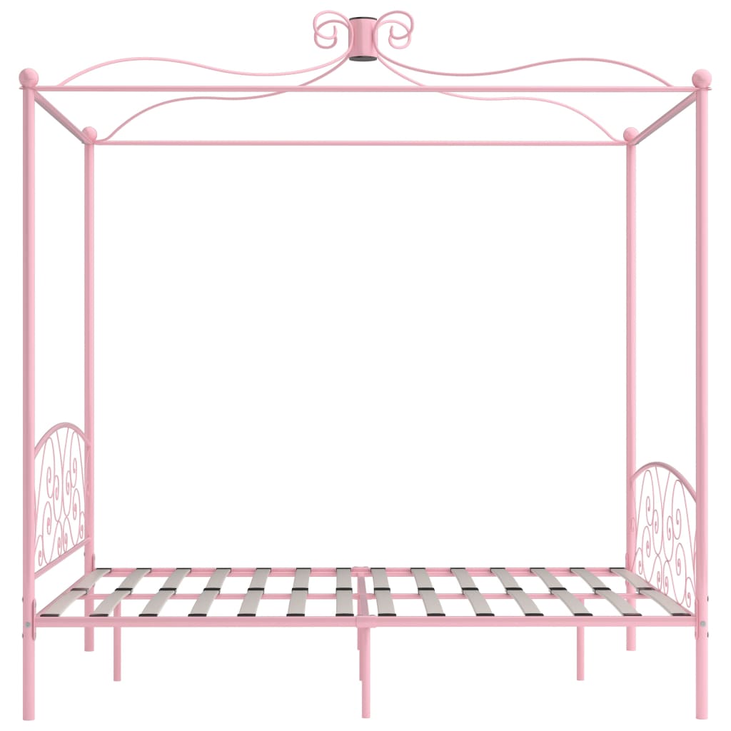 vidaXL Rám postele s nebesy růžový kovový 180 x 200 cm