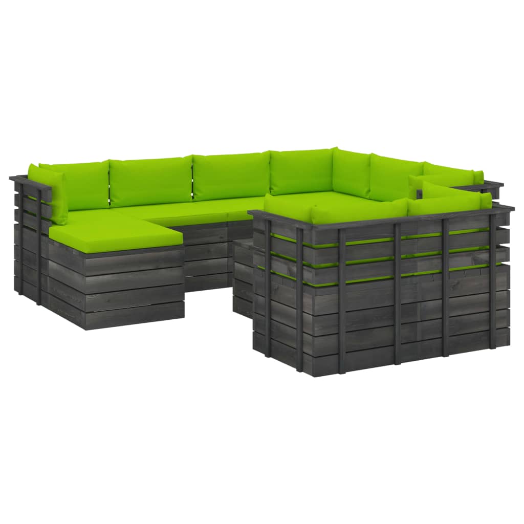 vidaXL 10dílná zahradní sedací souprava z palet + podušky borové dřevo