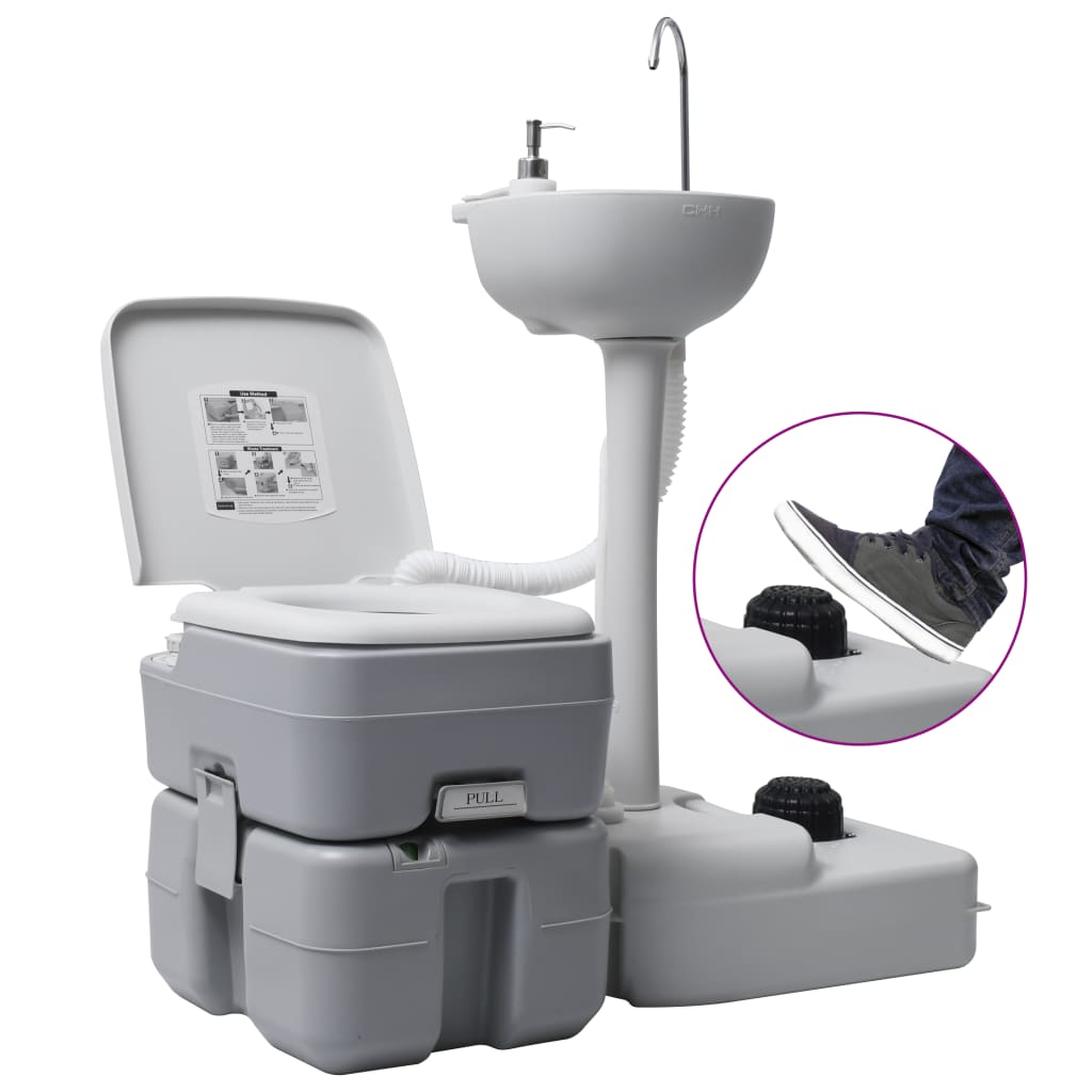 vidaXL Sada přenosného kempingového WC a umyvadla na mytí rukou šedá