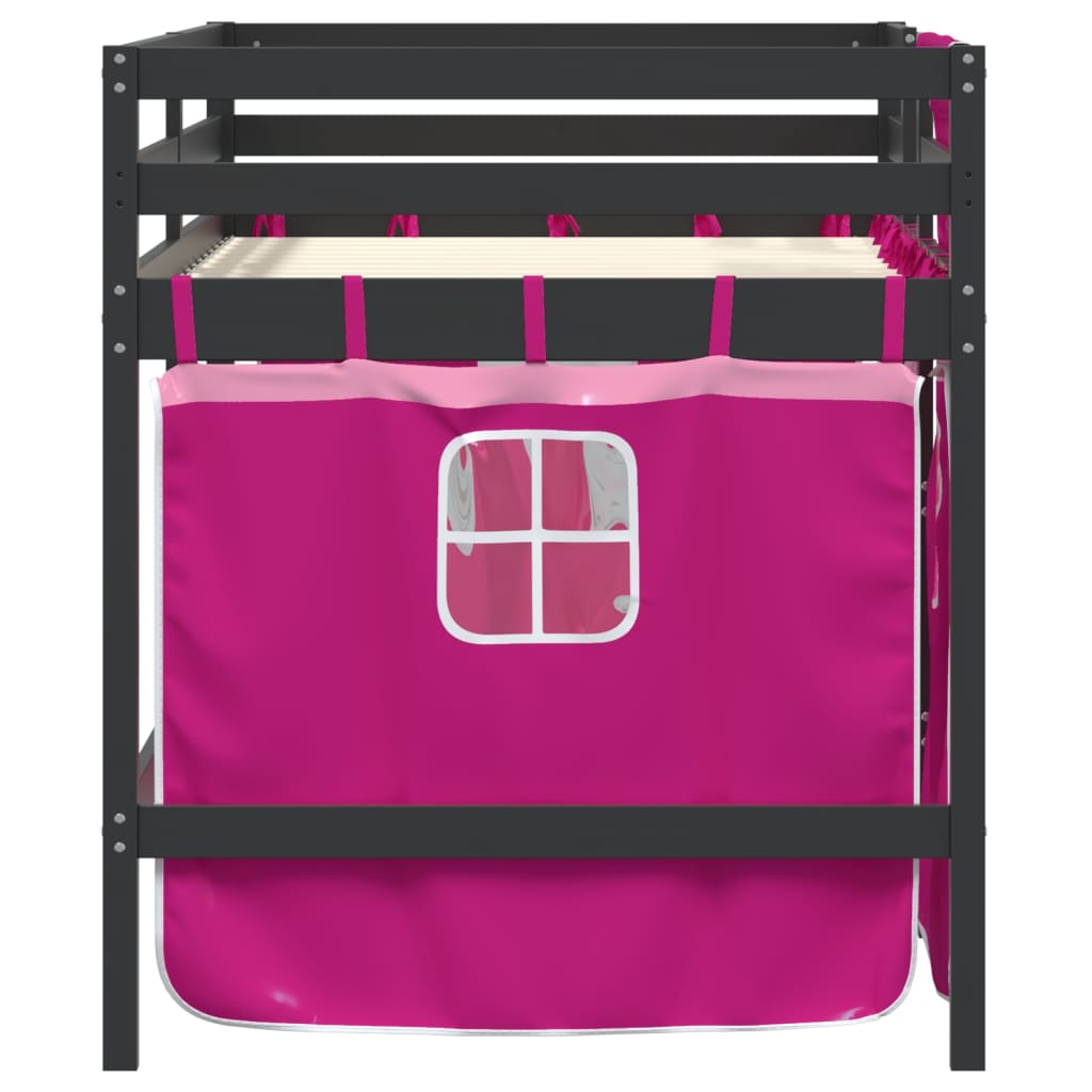 vidaXL Dětská patrová postel se závěsy růžová 90 x 190 cm borovice